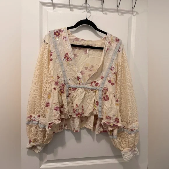 FREE PEOPLE Boogie All Night Blouse in Ivory - Small - Picture 4 of 16